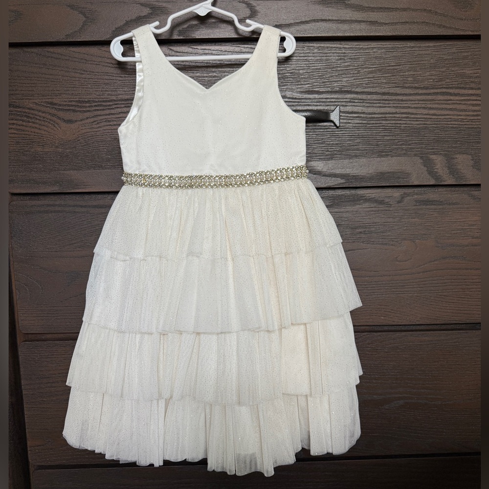 American Princess Cream Tiered Dress with Sparkling Waistband